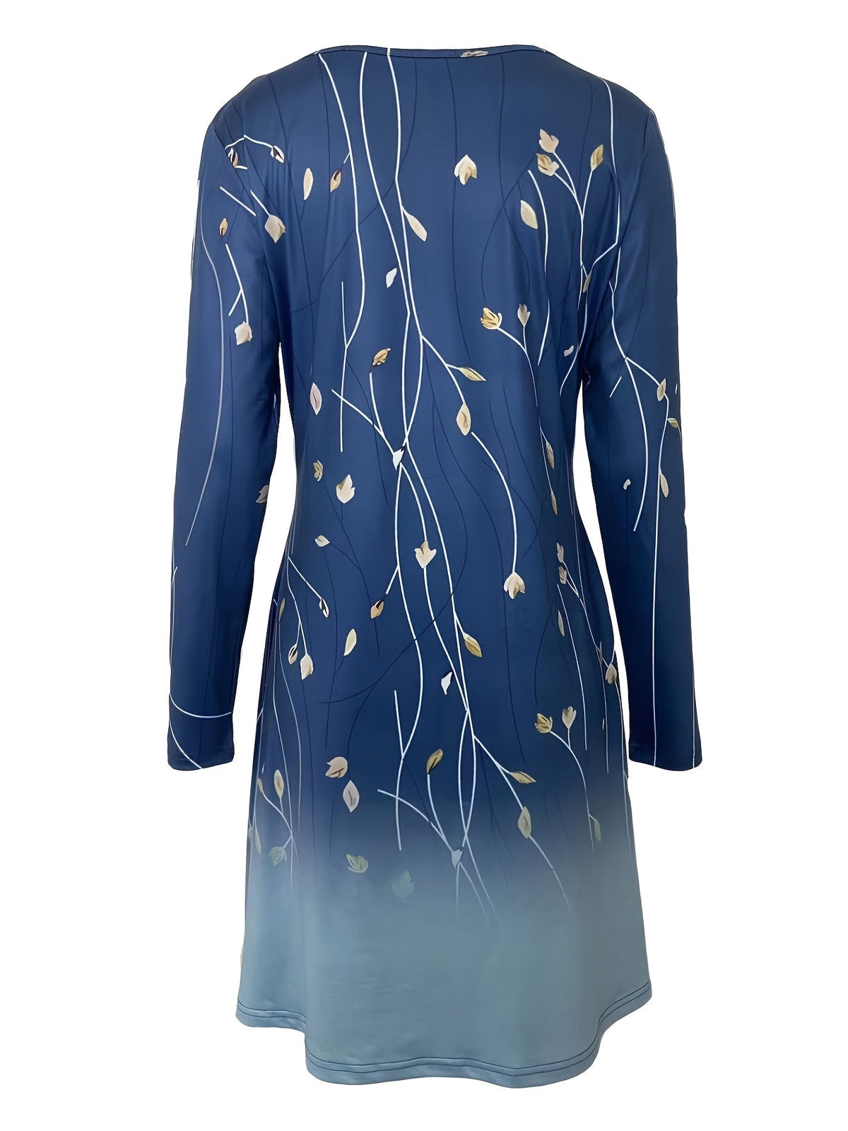 Graphic Print Long Sleeve Dress, Casual Crew Neck Midi Dress