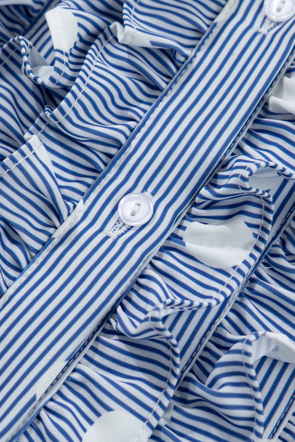 Sky Blue Stripe Contrast Polka Dot Print Pleated Ruffle Sleeve Shirt