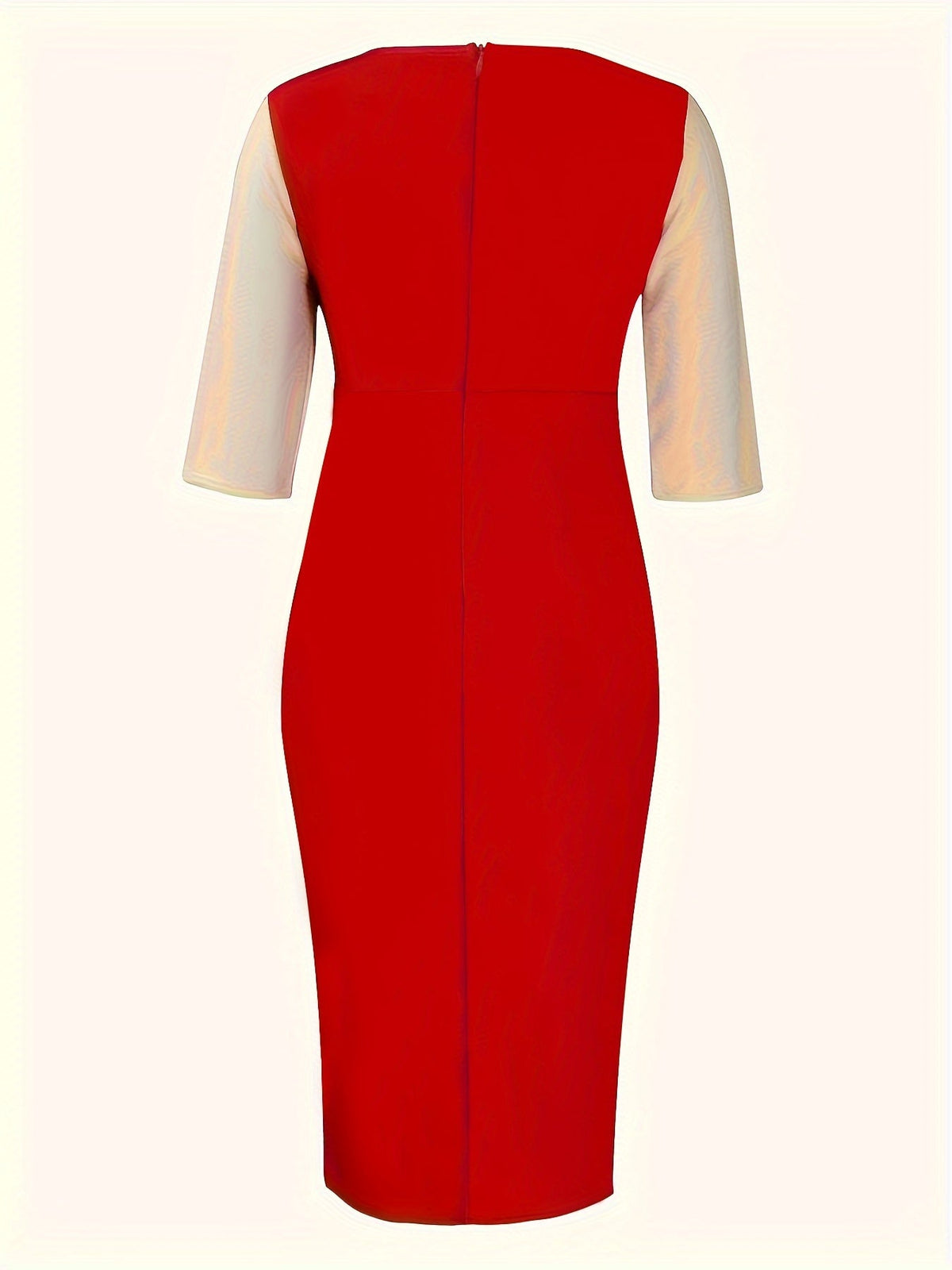 Color Block Simple Dress, Casual Crew Beck Bodycon Midi Dress