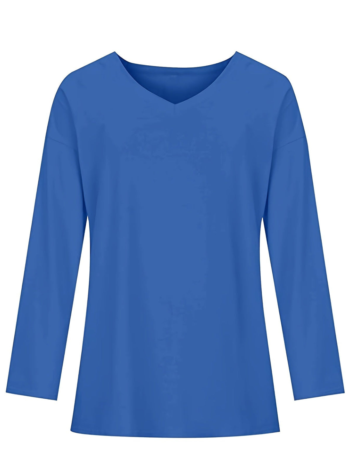 Women's Solid Color Oversized Tops, V-Neck Long Sleeve T-Shirts, Casual Loose Shirts