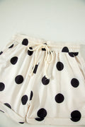 Beige Polka Dot Print V Neck Tee Short Set