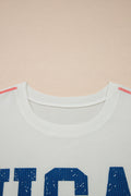 White Plus Size Twisted Rib Vintage USA Letter Printed T Shirt