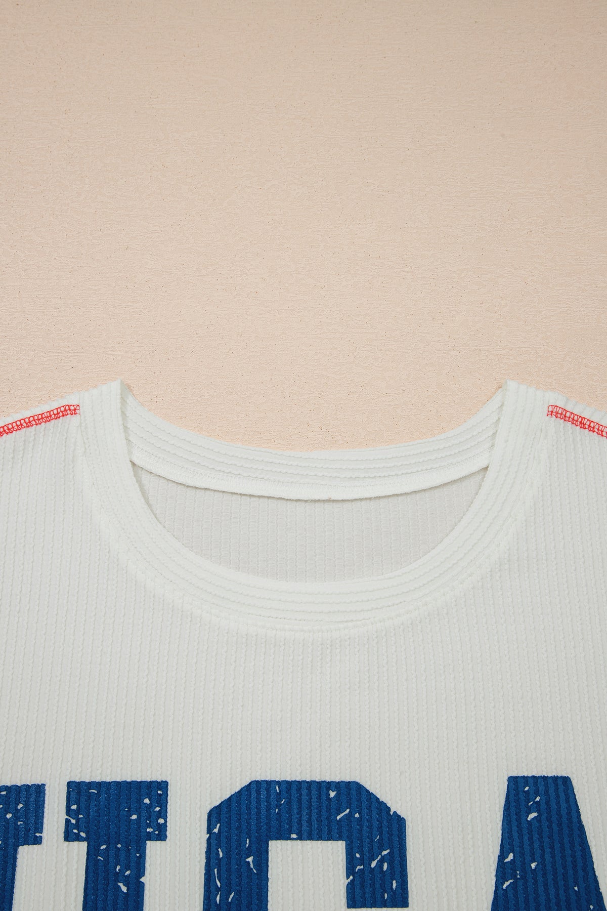 White Plus Size Twisted Rib Vintage USA Letter Printed T Shirt