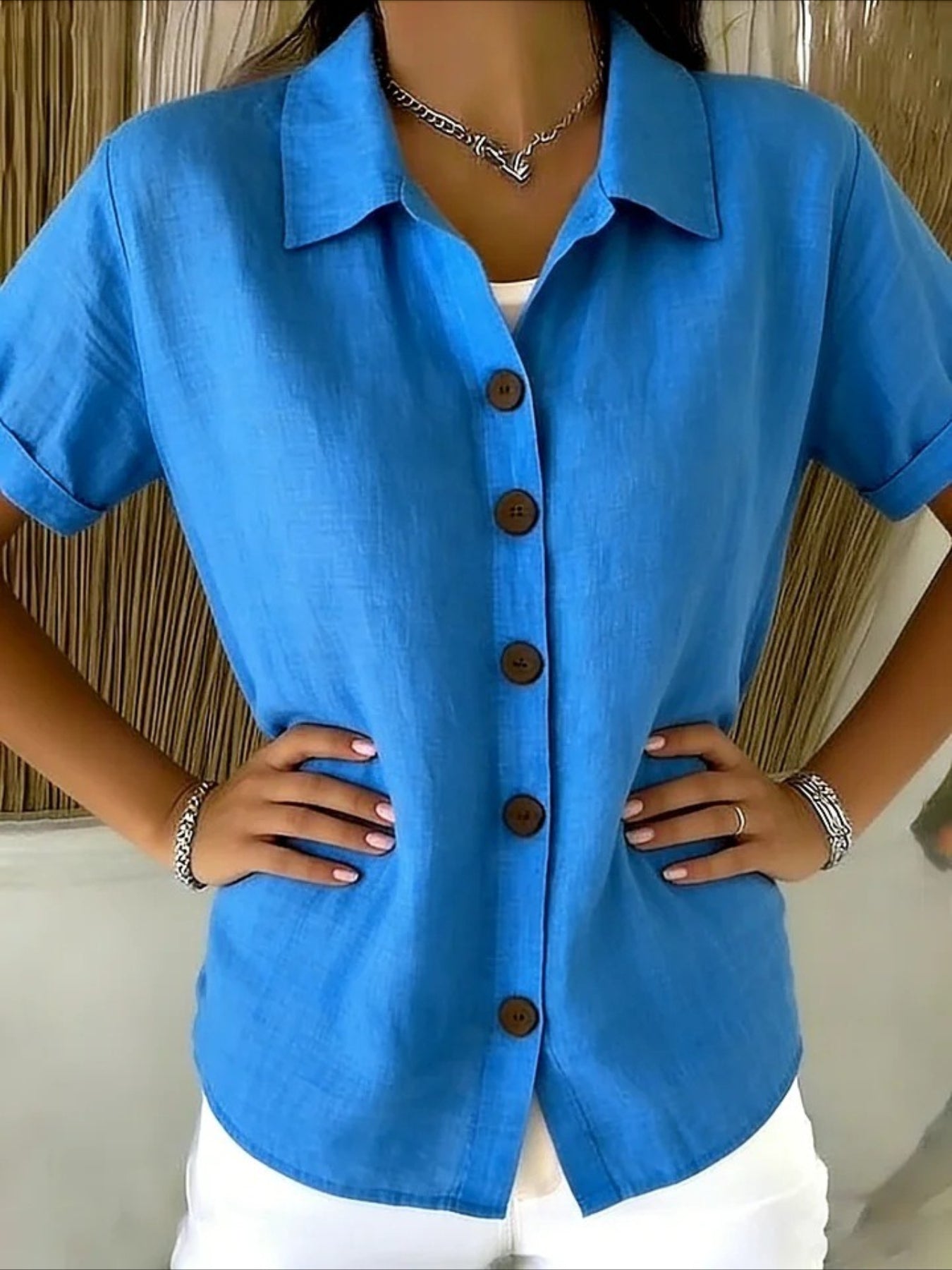 Shirt Collar Short Sleeve Plain Regular Regular Fit Shirt