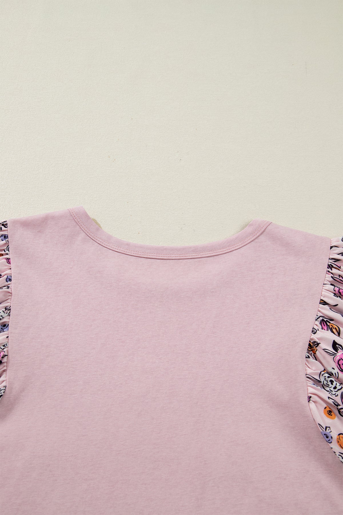 Pink Contrast Floral Patched Flowy Half Sleeve Blouse