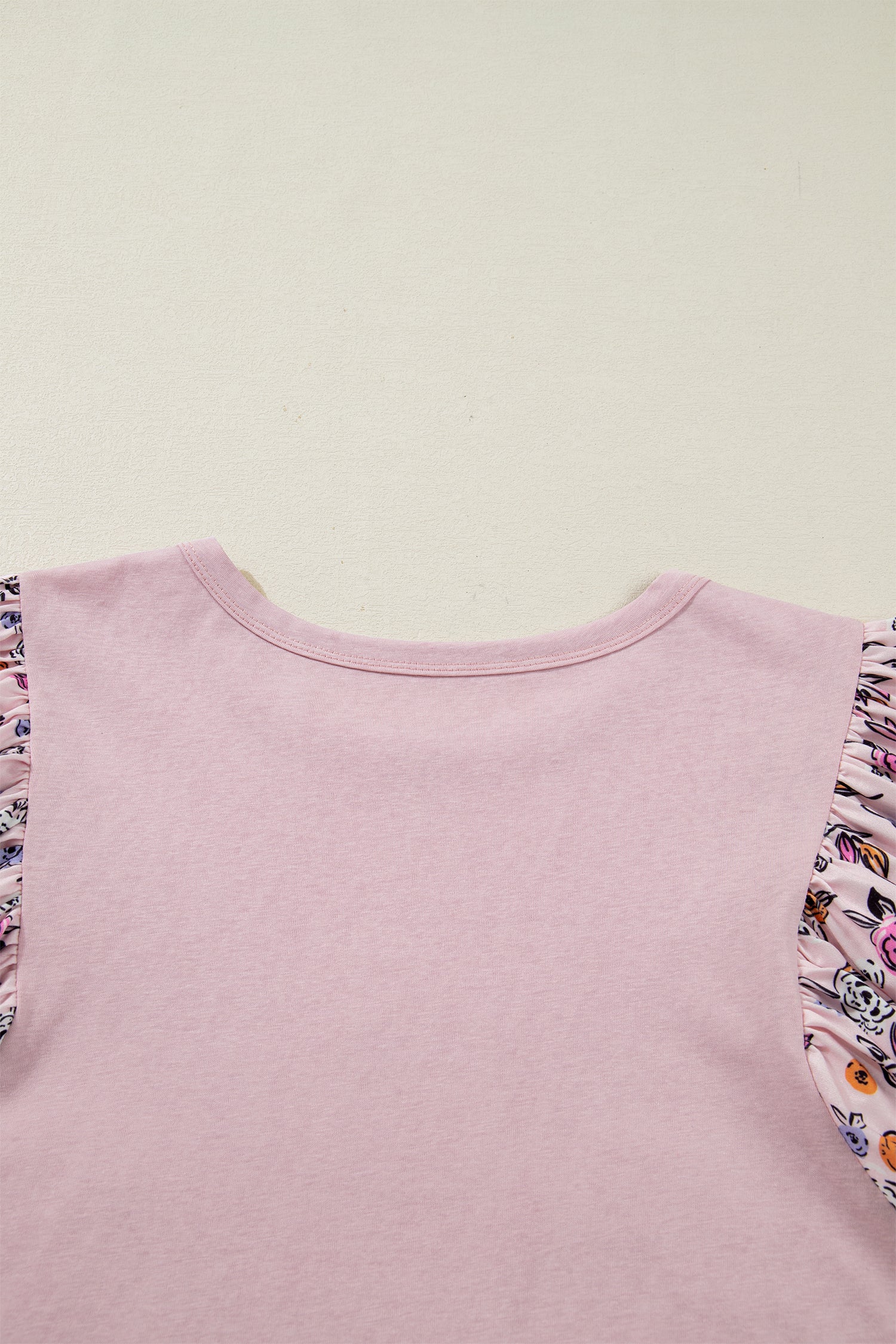 Pink Contrast Floral Patched Flowy Half Sleeve Blouse