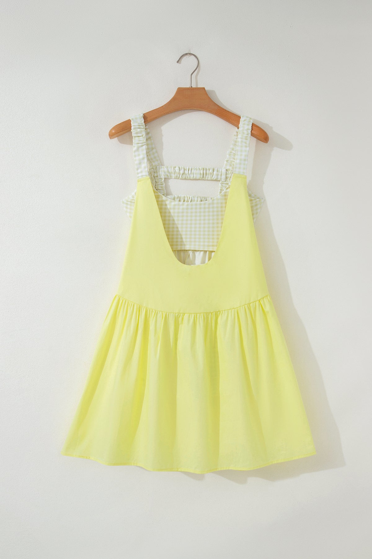 Yellow Cream Faux Two Piece Gingham Contrast Patchwork Loose Mini Dress