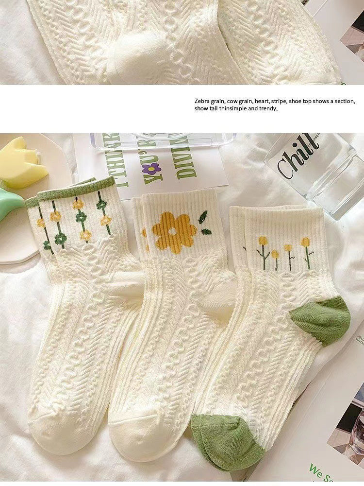 Retro Floral Socks , Texture Solid Socks