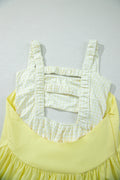 Yellow Cream Faux Two Piece Gingham Contrast Patchwork Loose Mini Dress