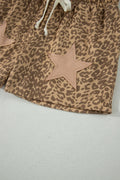 Khaki Leopard Drawstring Elastic Waist Star Patched Shorts