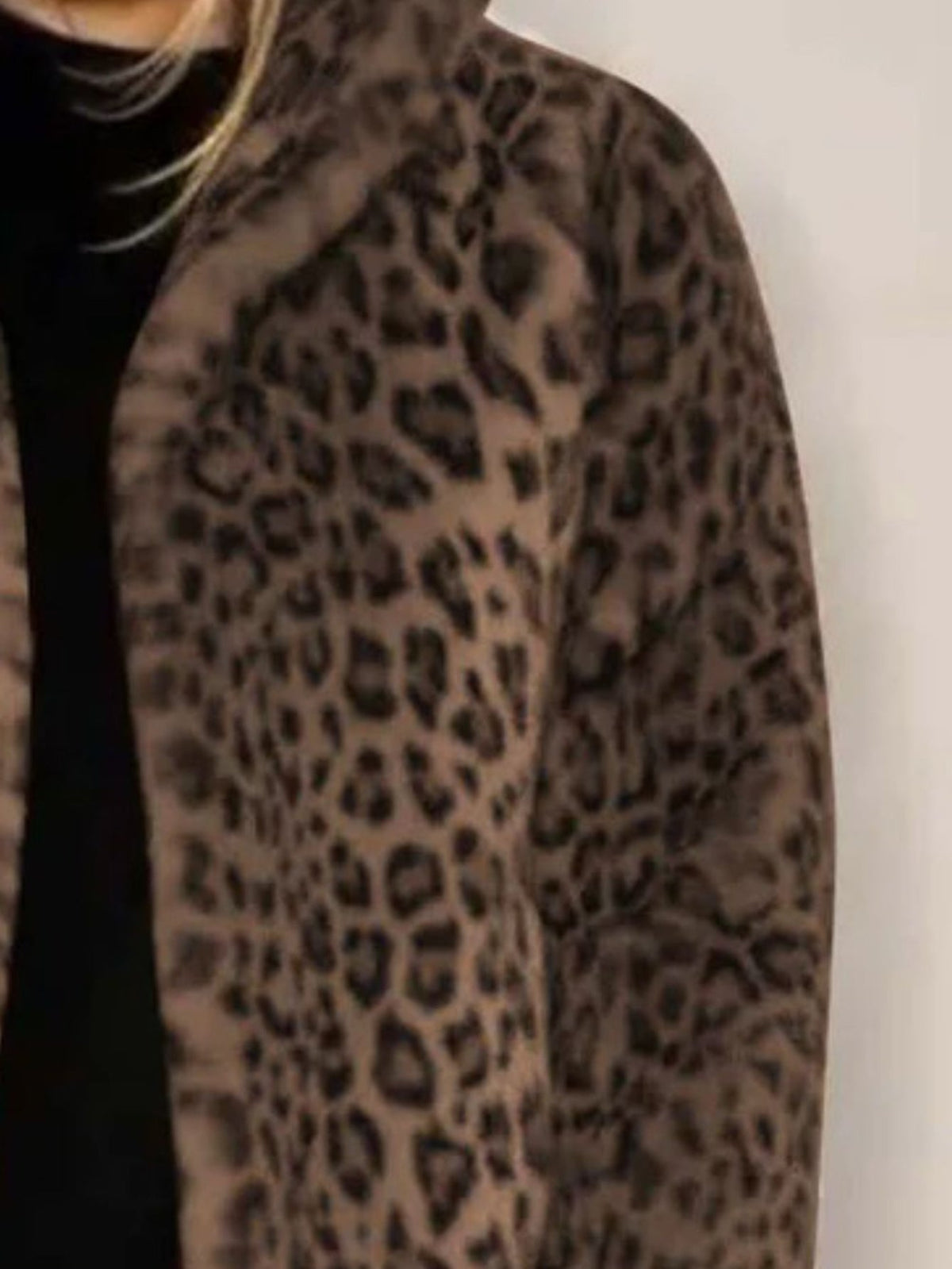 Full Size Leopard Furry Collared Neck Long Sleeve Coat