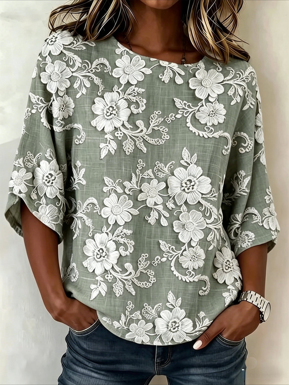 Loose Cotton And Linen Round Neck Half Sleeve Vintage Shirt