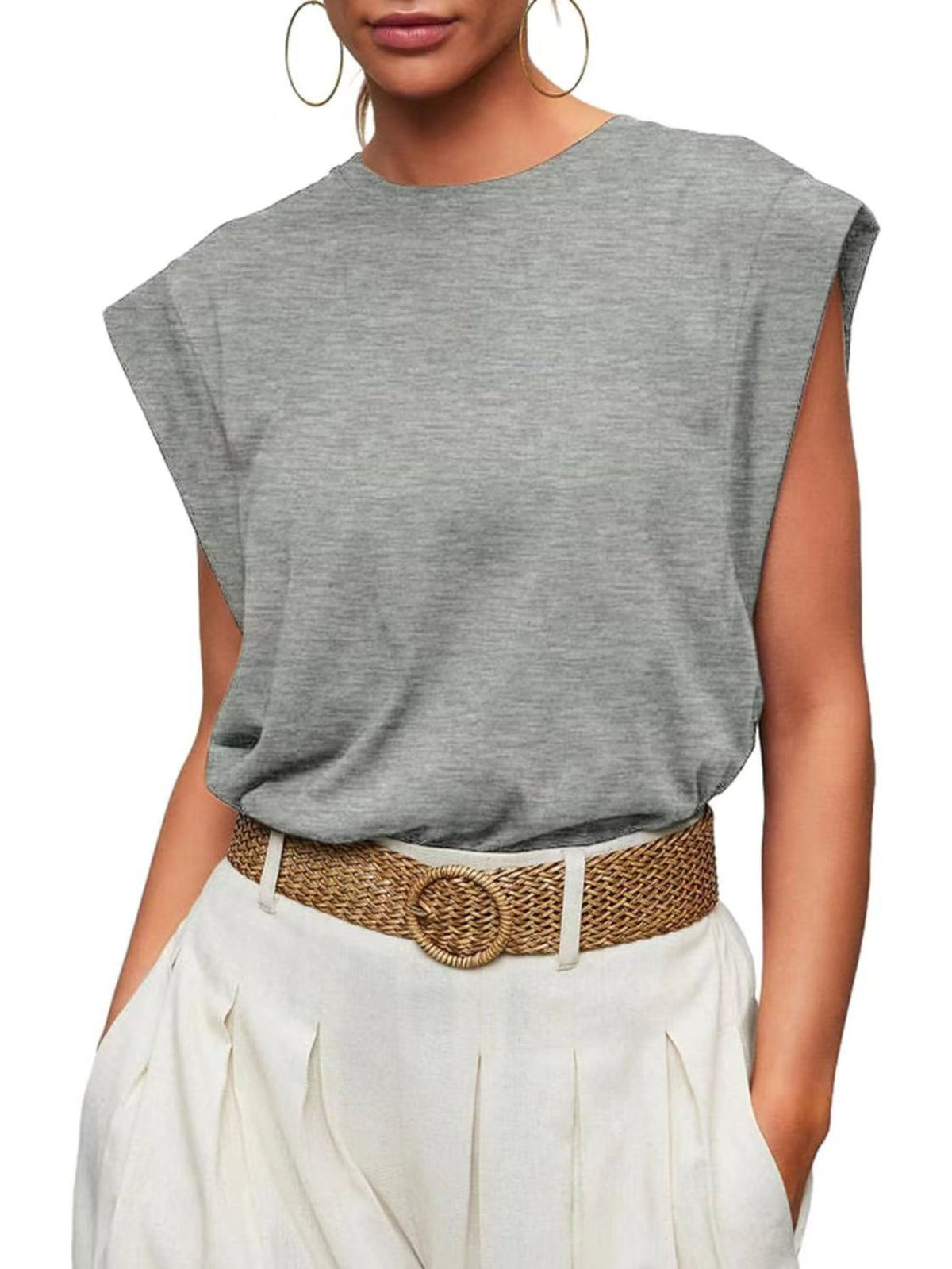 Women's Casual Cap Sleeve T-Shirt- Solid Color Crew Neck Tee for Comfortable Everyday Wear