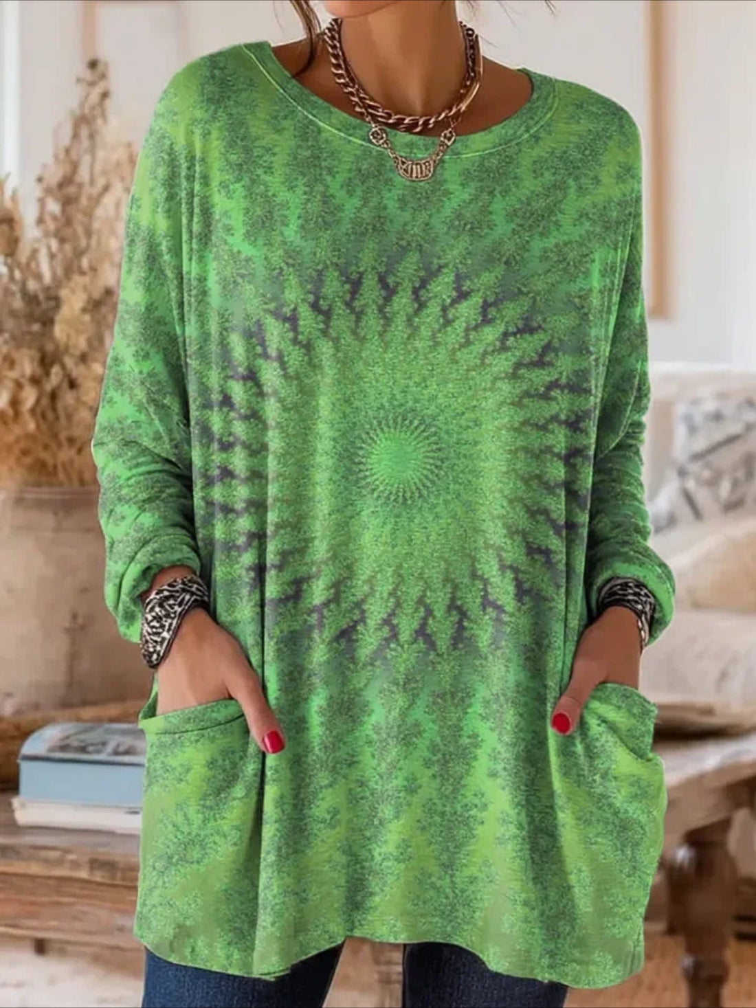 Floral Long Sleeve Crew Neck Printing Vintage Spring/Fall Top