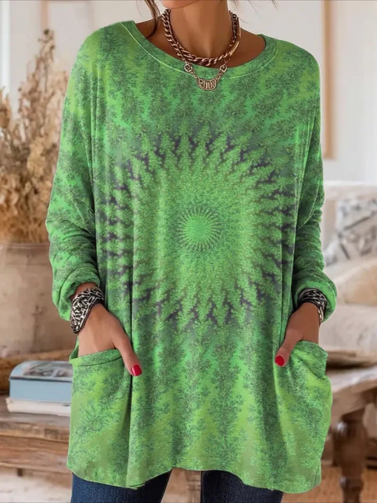Floral Long Sleeve Crew Neck Printing Vintage Spring/Fall Top