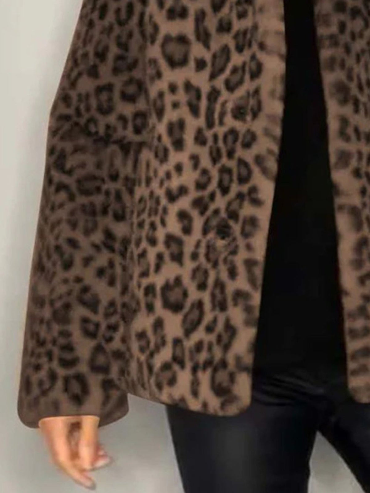 Full Size Leopard Furry Collared Neck Long Sleeve Coat