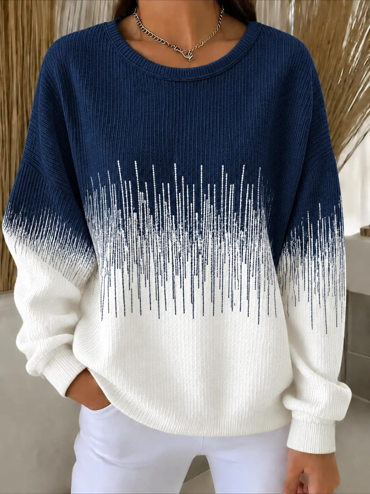 Gradien Casual Printing Loose Leaf Crew Neck Regular Fit Sweatshirt