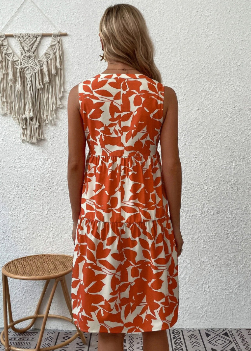 Bohemian V-Neck Pleated Printed Dress
