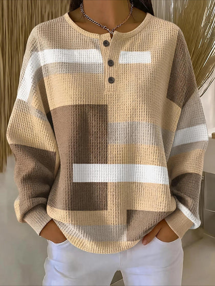 Abstract Graphic V Neck Long Sleeve Regular Tops