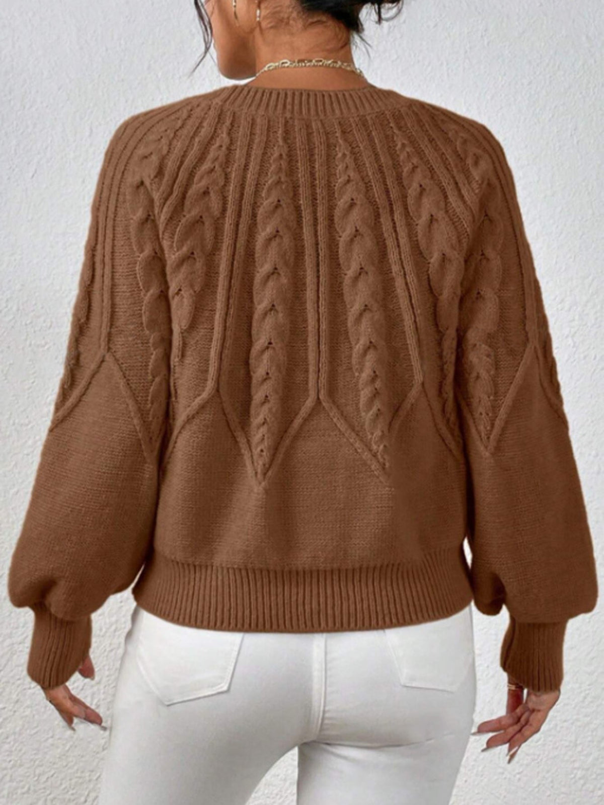 Casual Pullover Chic Knit Lantern Sleeves & Ruffle Detail Sweater