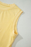Yellow Cream Solid Color Washed Sleeveless Top Split Skort Cotton 2pcs Outfit