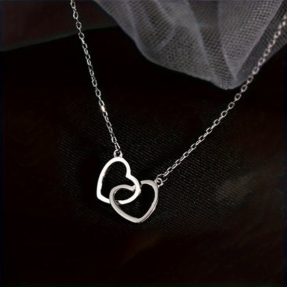 Simple Elegant Hollow Heart Pendant Necklace, Alloy Double Loop Design, Fashionable Daily Wear Jewelry, Ideal Valentine'S Day Gift for Her