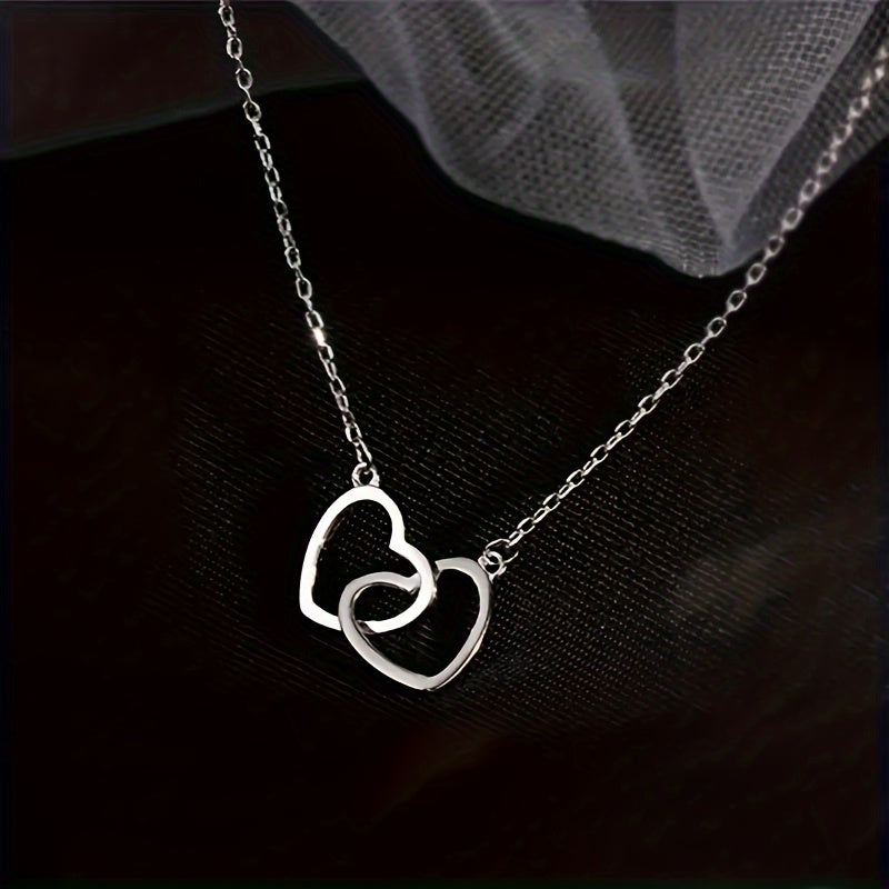 Simple Elegant Hollow Heart Pendant Necklace, Alloy Double Loop Design, Fashionable Daily Wear Jewelry, Ideal Valentine'S Day Gift for Her