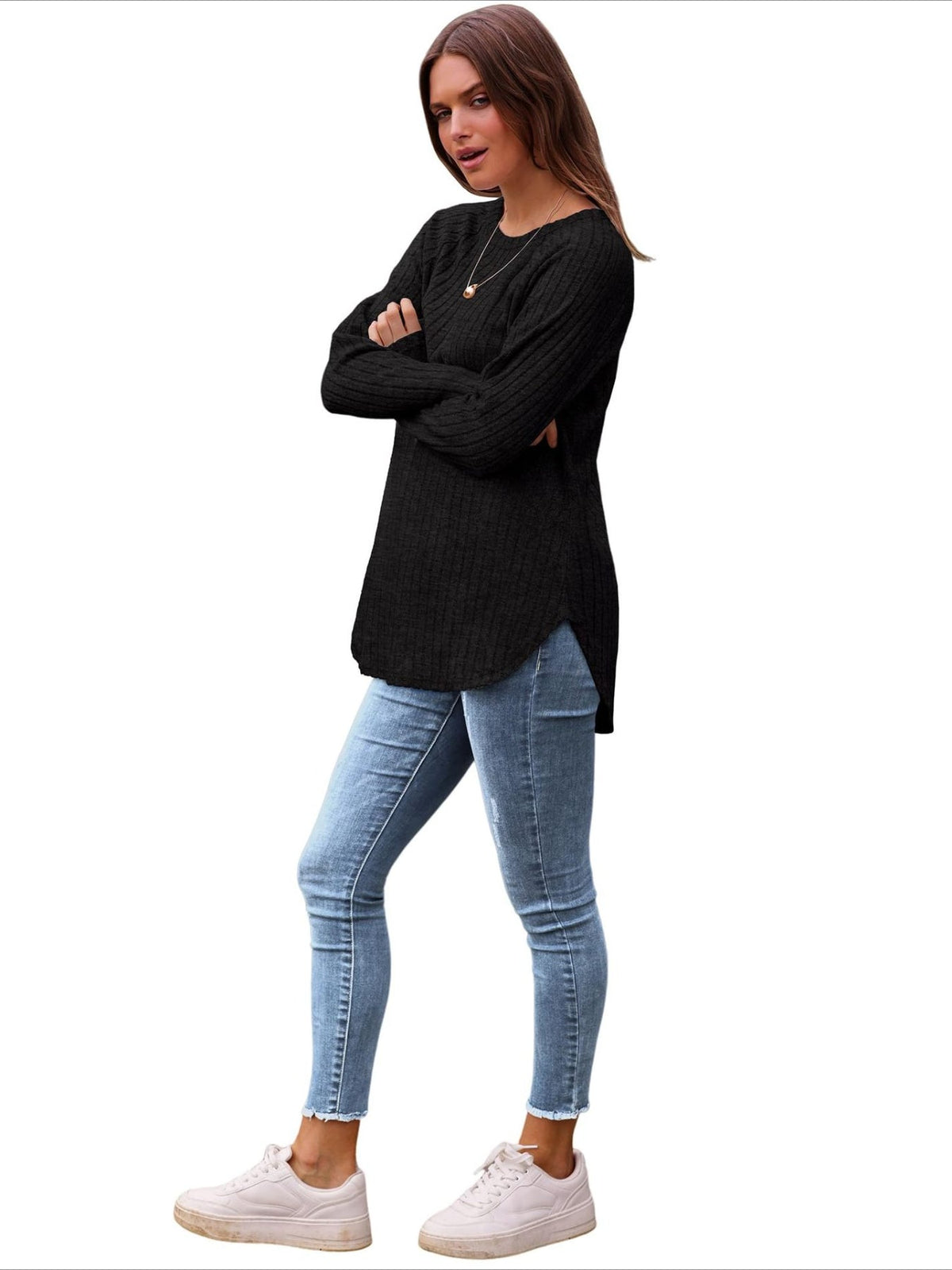 Soft Round Neck Pullover Long Sleeve Sweater