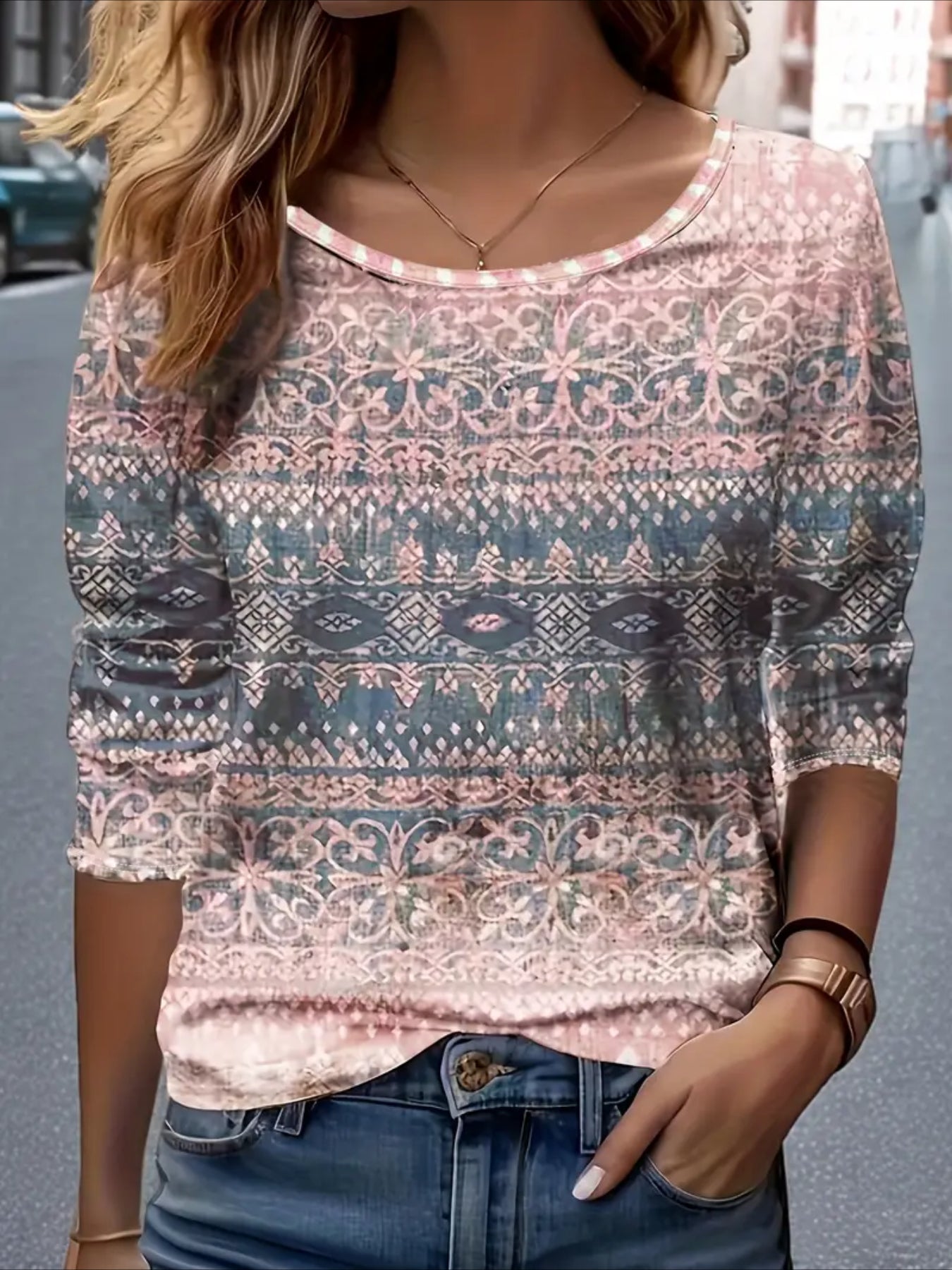 Floral Long Sleeve Crew Neck Printing Casual Spring/Fall Graphic Tee Top