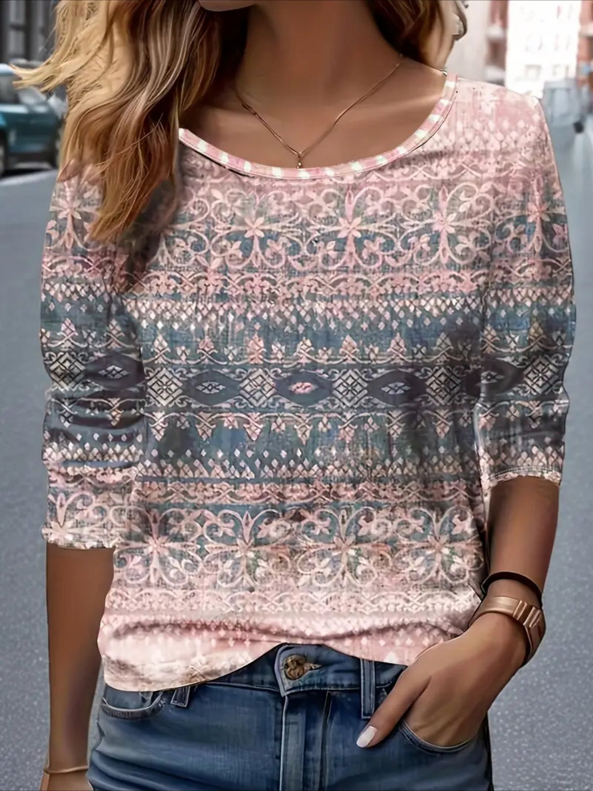 Floral Long Sleeve Crew Neck Printing Casual Spring/Fall Graphic Tee Top
