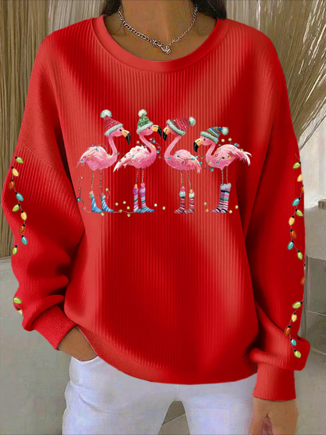 Christmas Printed Crew Neck Floral Long Sleeve Sweater Hoodie