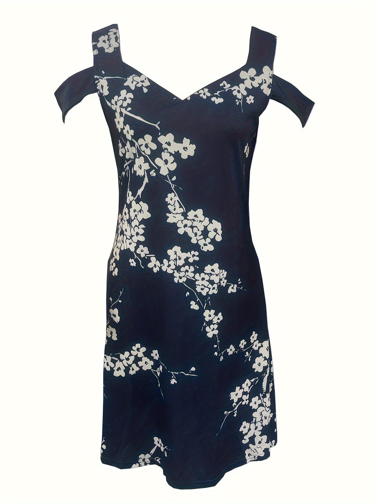 Chic Blossom Cold-Shoulder Dress, Effortless V-Neck Fit, Short Sleeves, Perfect for Casual Outings