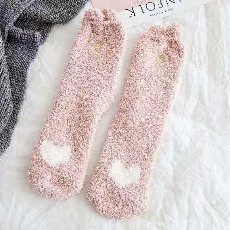 Warm & Fuzzy Cartoon Animal Socks, Crew Length Warm Coral Fleece Socks