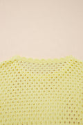 Yellow Cream Scalloped Trim Hollow Out Knit Long Sleeve Top