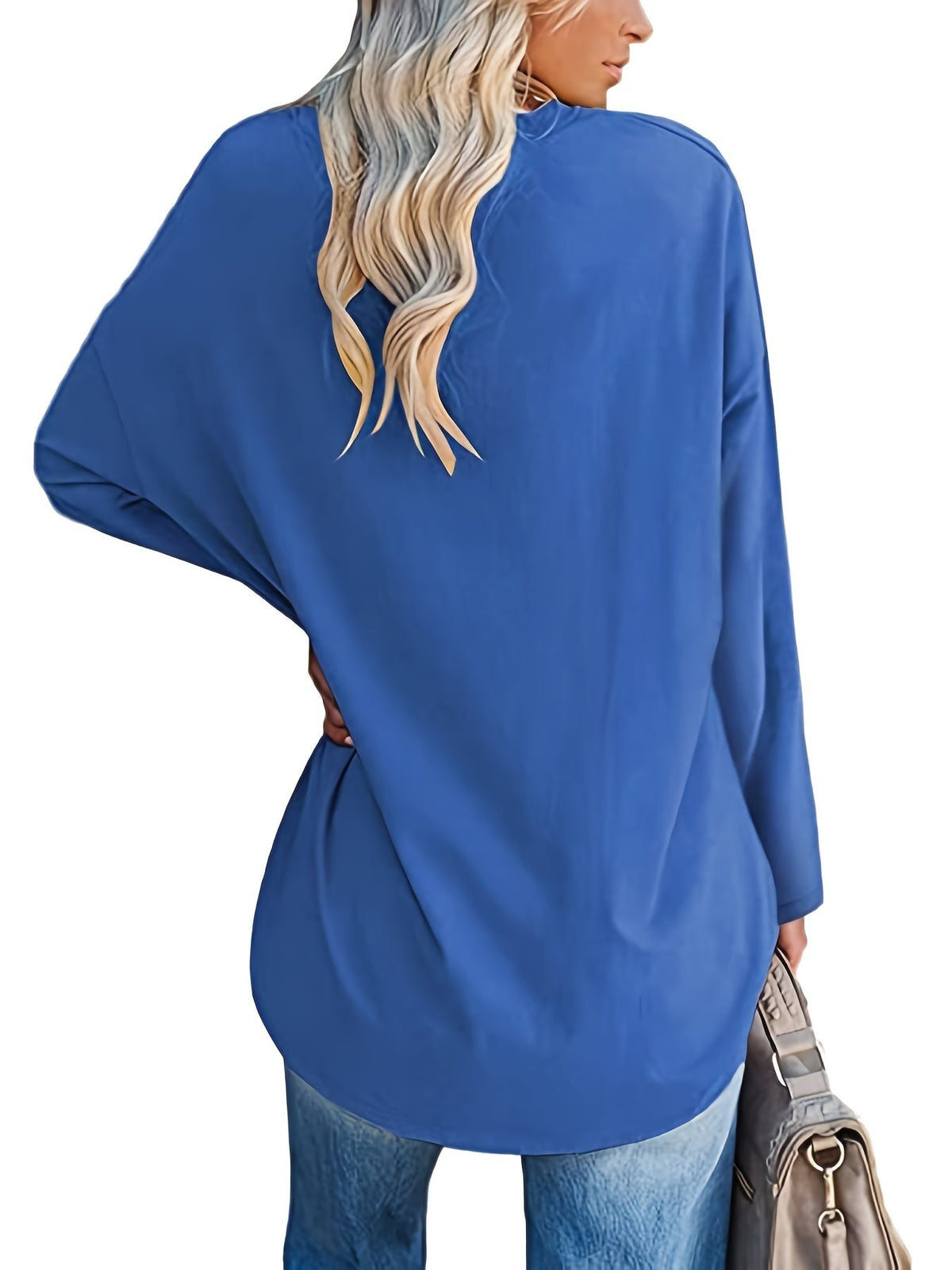 Women's Solid Color Oversized Tops, V-Neck Long Sleeve T-Shirts, Casual Loose Shirts