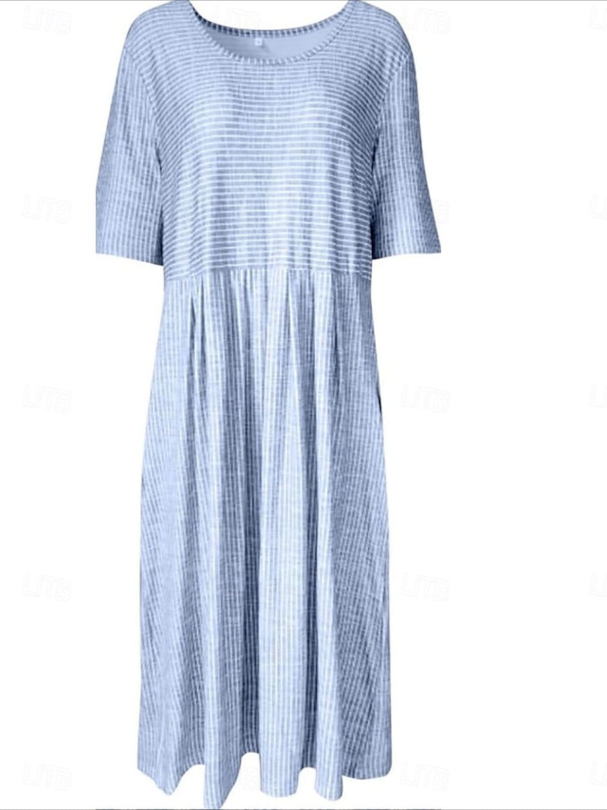 Stripe Short Sleeve Crew Neck A Line Midi Dress