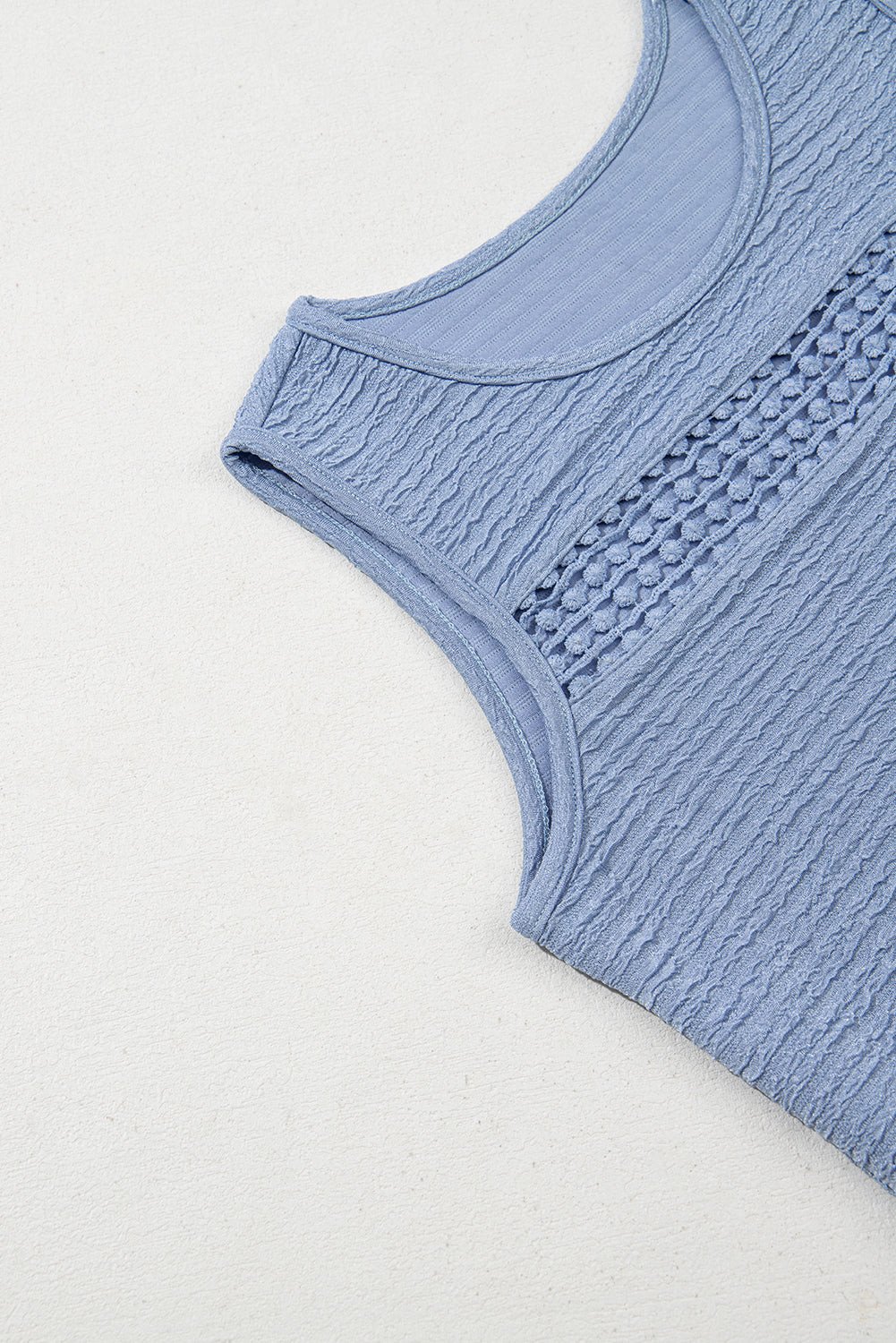 Beau Blue Solid Color Textured Lace Hollowed Detail Sleeveless Mini Dress