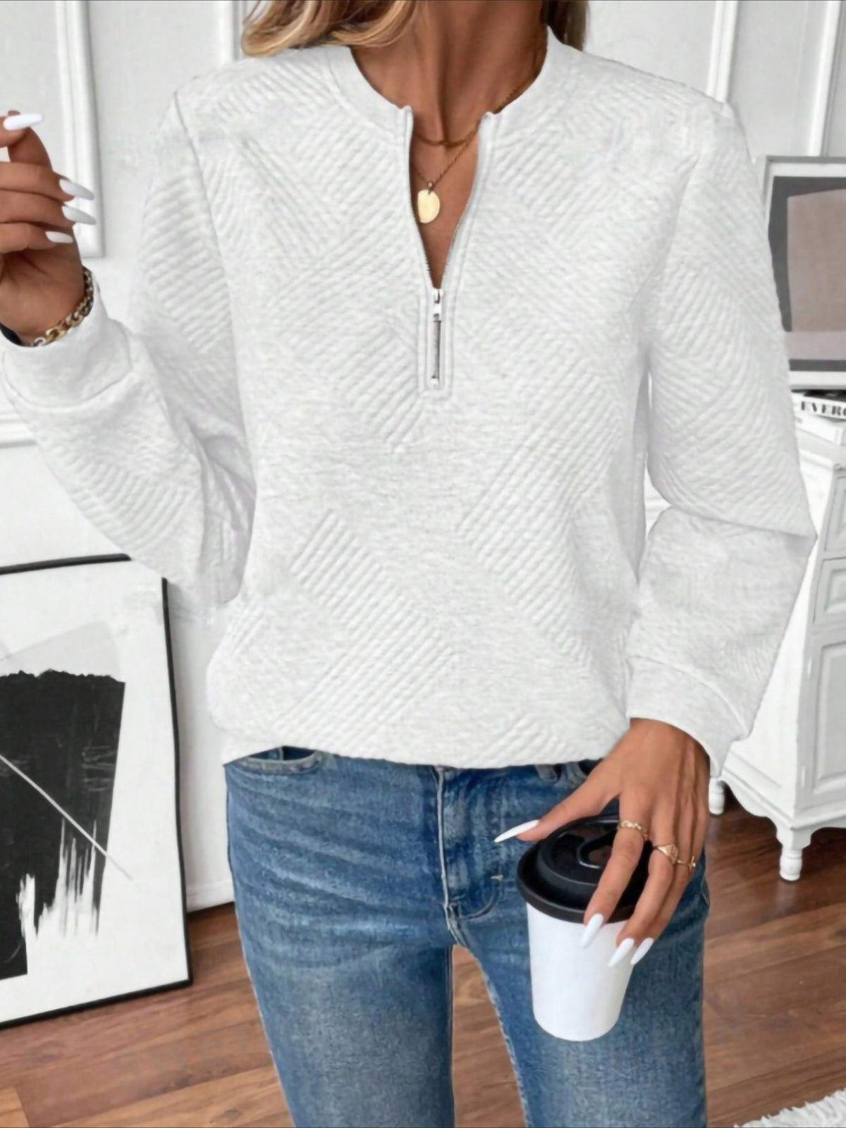 Casual V Neck Plain Sweatshirt