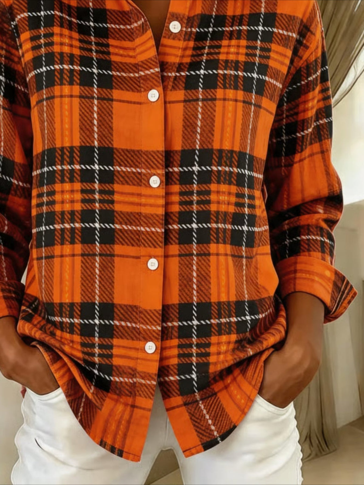 Shawl Collar Long Sleeve Regular Loose Shirt