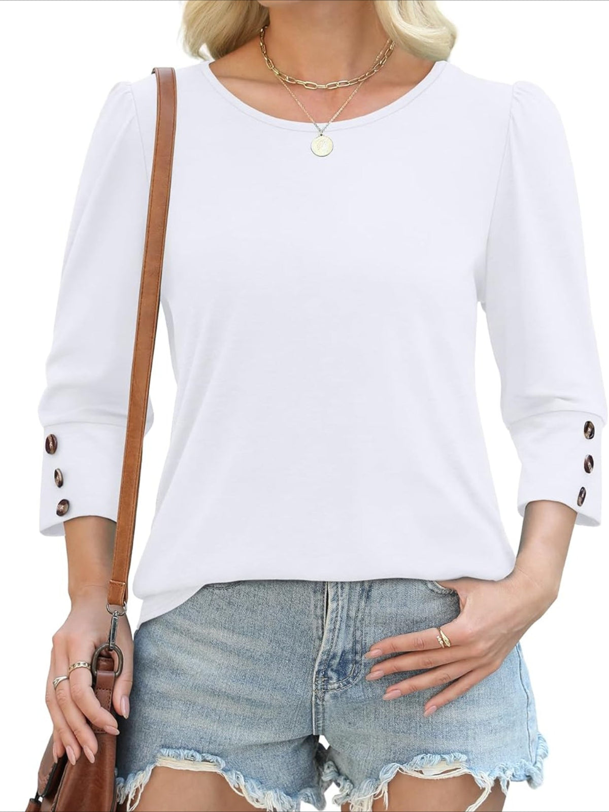 3/4 Sleeve with Buttons Dressy Casual Blouses