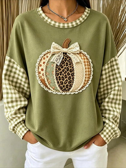 Pumpkins Halloween Printed Crew Neck Long Sleeve Sweater Hoodie