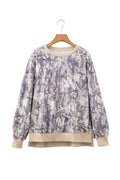 Khaki Abstract Camo Print Colorblock Trim Side Split Tunic Sweatshirt