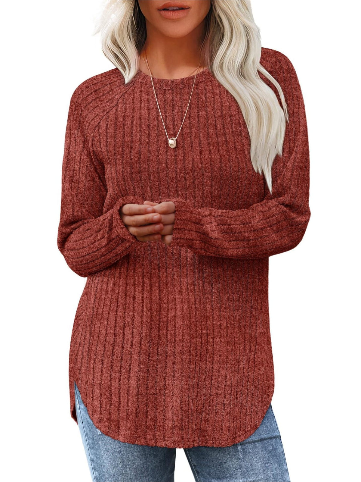 Soft Round Neck Pullover Long Sleeve Sweater