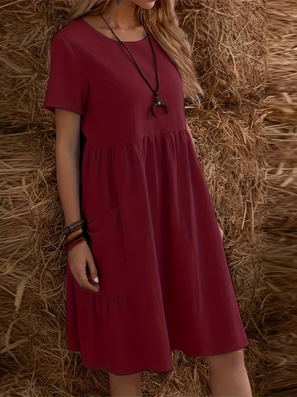 Women's Casual Short Sleeve Dress with Pockets