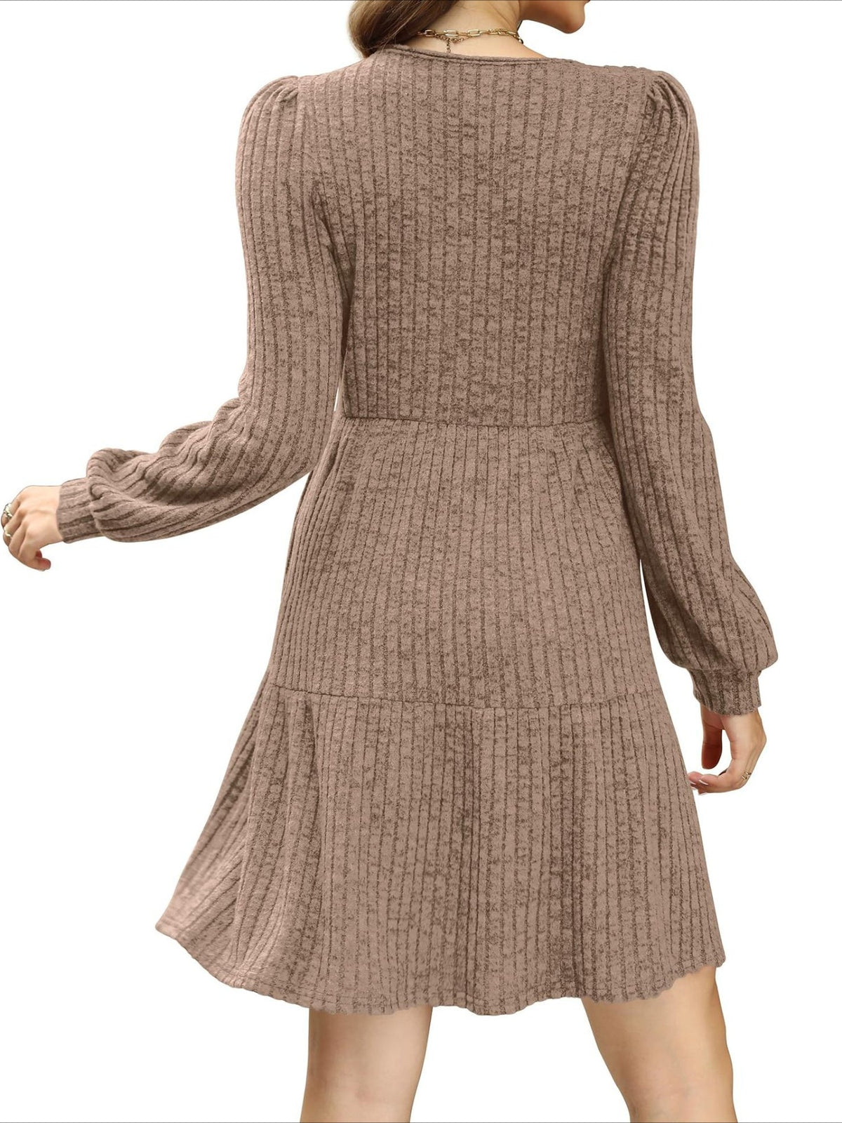 Square Neck Long Sleeve Dress with Pockets