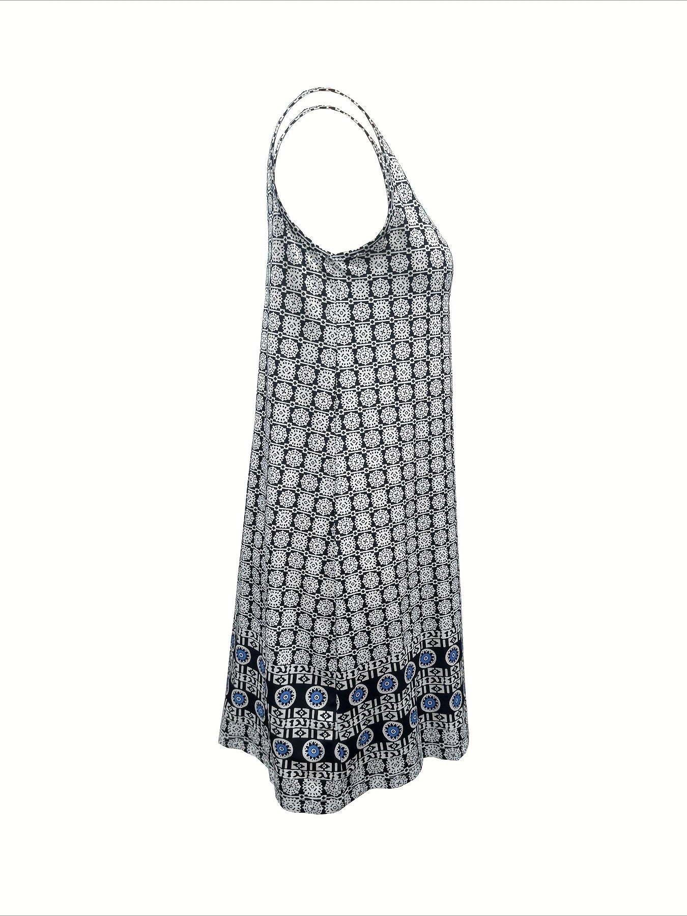 Bohemian Print Crew Neck Sleeveless A-Line Dress