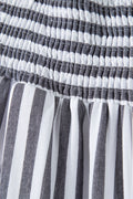 Black Stripe Shirred High Waist Loose Summer Pants