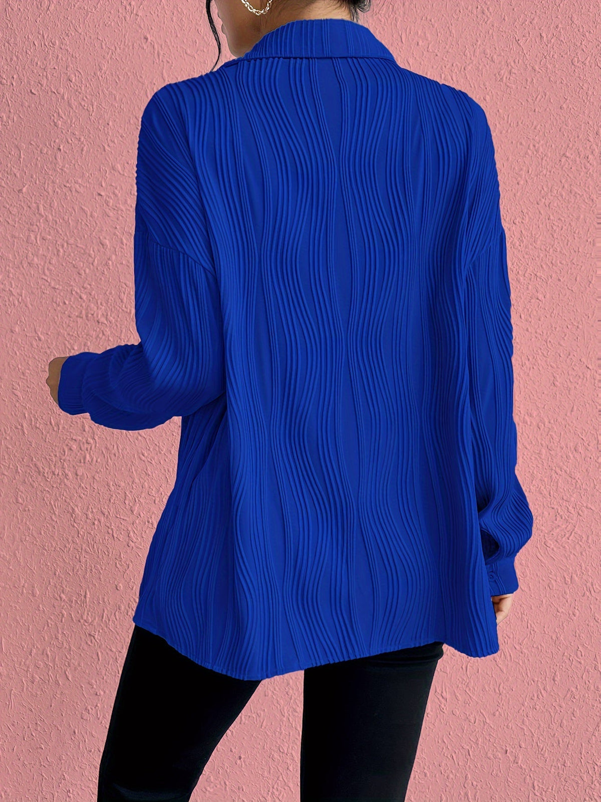 Solid Textured Button Front Shirt, Vintage Long Sleeve Shirt
