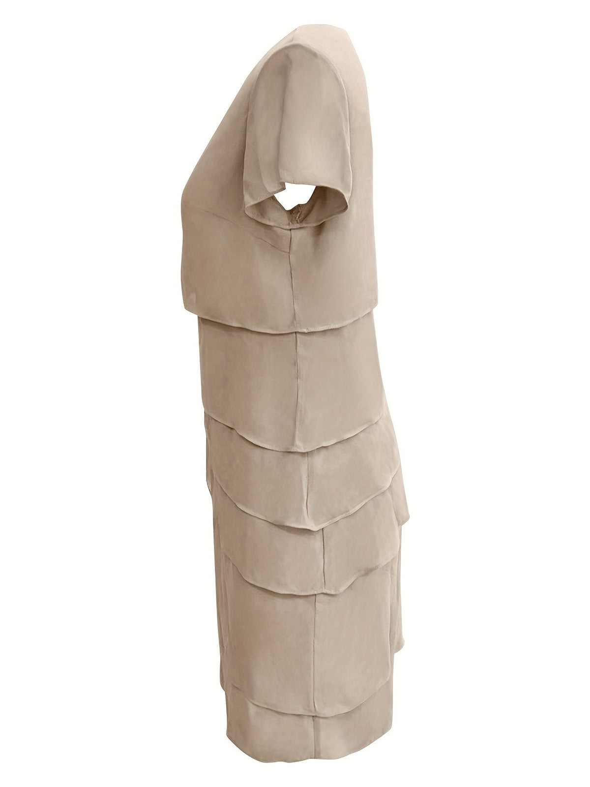 Layered Trim Crew Neck Dress, Elegant Short Sleeve Dress