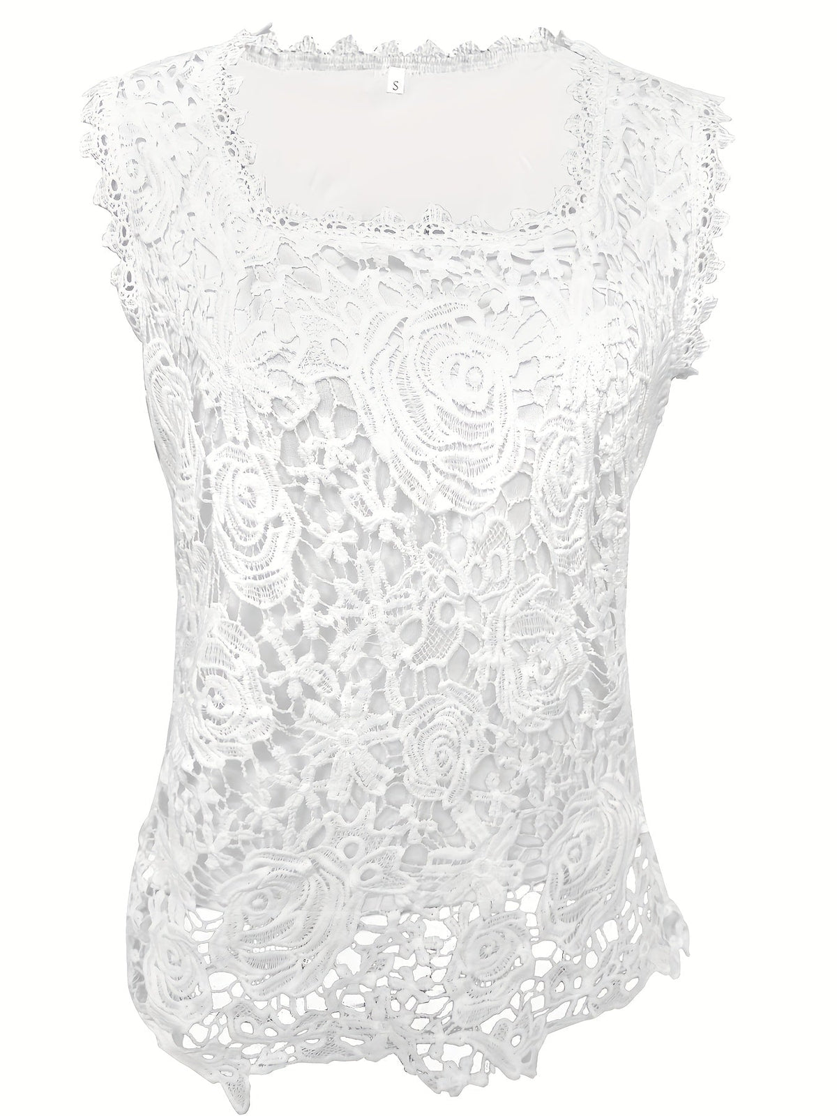 Sleeveless Lace Floral Square Neck Tank Top